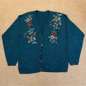 VTG That's Me! Cardigan Sweater Women's XL Floral Embroidered Embellished Artsy